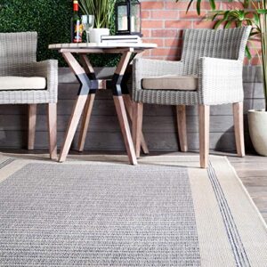 nuLOOM Charter Bordered Solid Indoor/Outdoor Area Rug, 8' x 10', Light Grey