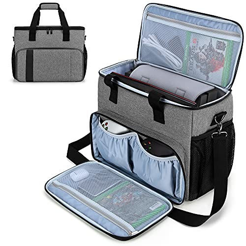 CURMIO Travel Carrying Case Compatible with PS5, PS4, PS4 Pro / Xbox Series S, Xbox One, One S, One X and Xbox 360, Game Storage Bag for Console, Controller and Accessories, Gray (Bag Only, Patented Design)