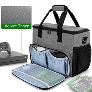 CURMIO Travel Carrying Case Compatible with PS5, PS4, PS4 Pro / Xbox Series S, Xbox One, One S, One X and Xbox 360, Game Storage Bag for Console, Controller and Accessories, Gray (Bag Only, Patented Design)