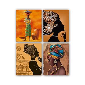 african american ethnic ancient black woman wall art paintings set of 4 (“ 8×10”canvas picture) for office living room corridor kitchen bathroom poster art prints home decor unframed, 8 x 10 inch