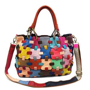 segater multicolor hobo shoulder bag genuine leather random colorful square splicing handbag large tote satchels crossbody purses