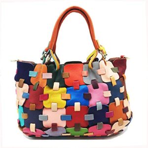 Segater Multicolor Hobo Shoulder Bag Genuine Leather Random Colorful Square Splicing Handbag Large Tote Satchels Crossbody Purses