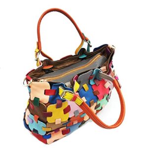 Segater Multicolor Hobo Shoulder Bag Genuine Leather Random Colorful Square Splicing Handbag Large Tote Satchels Crossbody Purses