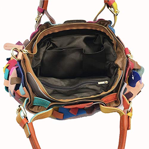 Segater Multicolor Hobo Shoulder Bag Genuine Leather Random Colorful Square Splicing Handbag Large Tote Satchels Crossbody Purses