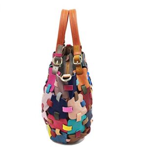 Segater Multicolor Hobo Shoulder Bag Genuine Leather Random Colorful Square Splicing Handbag Large Tote Satchels Crossbody Purses