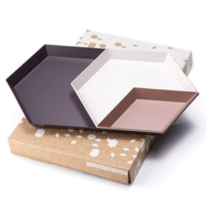 line+arc modtrays (taro & fig) metal stacking decorative trays for coffee table, nesting, geometric, modern, catchall for vanity, jewelry, ottoman, housewarming