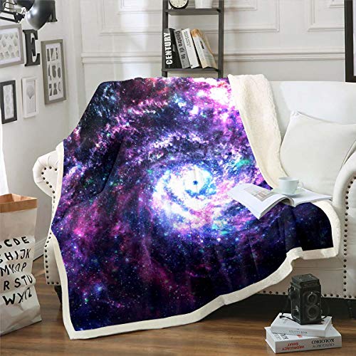 Erosebridal Nebula Sherpa Blanket Tie Dye Bed Blanket Spiral Vortex Swirl Purple Galaxy Starry Sky Throw Blanket Mysterious Outer Space Universe Psychedelic Batik Flannel Blanket Queen