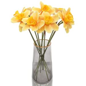 hananona 10 pcs artificial daffodil flowers real touch yellow narcissus spring flower fake silk flower arrangement for home wedding decor (yellow, 10)