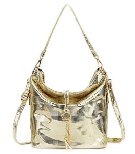 zzfab small all shiny bling hobo with shoulder strap small crossbody bling purse gold