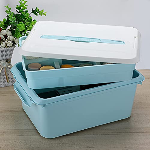 JUXYES Latchmate Stack Carry Storage Box with Divided Tray, Large Art Craft Supply Stackable Storage Container Bin with Handle Lid Latching Storage Container for School & Office Supplies