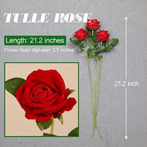 Luyue 10 Pack Artificial Velvet Roses Fake Red Rose Silk Flowers with Stem Floral Gift for Wedding Arrangement Party Home Decor-Red