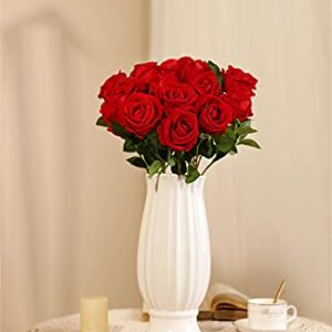 Luyue 10 Pack Artificial Velvet Roses Fake Red Rose Silk Flowers with Stem Floral Gift for Wedding Arrangement Party Home Decor-Red