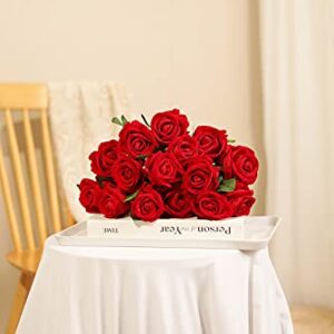 Luyue 10 Pack Artificial Velvet Roses Fake Red Rose Silk Flowers with Stem Floral Gift for Wedding Arrangement Party Home Decor-Red