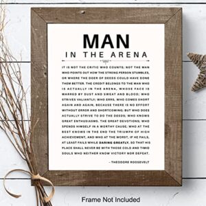 Man in the Arena Quote Poster - 8x10 Motivational Inspirational Teddy Roosevelt Daring Greatly Wall Art Decor - Unique Gift for Men, Boys, Teens, Entrepreneur - For Office, Living Room, Bedroom