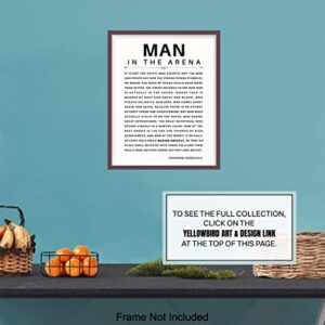 Man in the Arena Quote Poster - 8x10 Motivational Inspirational Teddy Roosevelt Daring Greatly Wall Art Decor - Unique Gift for Men, Boys, Teens, Entrepreneur - For Office, Living Room, Bedroom