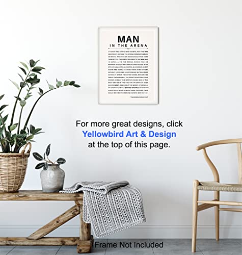 Man in the Arena Quote Poster - 8x10 Motivational Inspirational Teddy Roosevelt Daring Greatly Wall Art Decor - Unique Gift for Men, Boys, Teens, Entrepreneur - For Office, Living Room, Bedroom