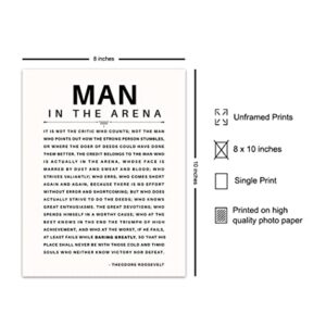 Man in the Arena Quote Poster - 8x10 Motivational Inspirational Teddy Roosevelt Daring Greatly Wall Art Decor - Unique Gift for Men, Boys, Teens, Entrepreneur - For Office, Living Room, Bedroom