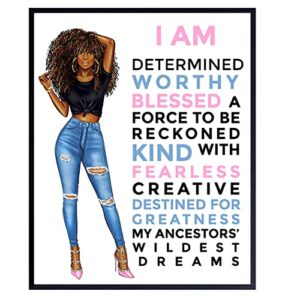 motivational black wall art for latino hispanic ethnic african american women – inspirational positive quotes home decor poster for girls room, teens bedroom, bathroom – encouragement gifts for women