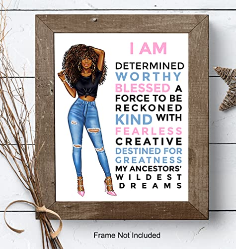 Motivational Black Wall Art for Latino Hispanic Ethnic African American Women - Inspirational Positive Quotes Home Decor Poster for Girls Room, Teens Bedroom, Bathroom - Encouragement Gifts for Women