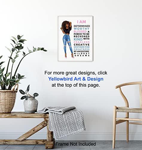 Motivational Black Wall Art for Latino Hispanic Ethnic African American Women - Inspirational Positive Quotes Home Decor Poster for Girls Room, Teens Bedroom, Bathroom - Encouragement Gifts for Women