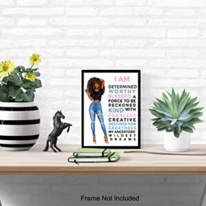 Motivational Black Wall Art for Latino Hispanic Ethnic African American Women - Inspirational Positive Quotes Home Decor Poster for Girls Room, Teens Bedroom, Bathroom - Encouragement Gifts for Women