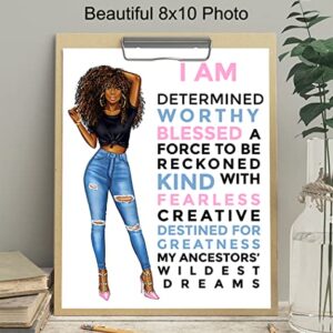 Motivational Black Wall Art for Latino Hispanic Ethnic African American Women - Inspirational Positive Quotes Home Decor Poster for Girls Room, Teens Bedroom, Bathroom - Encouragement Gifts for Women