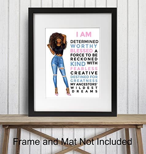 Motivational Black Wall Art for Latino Hispanic Ethnic African American Women - Inspirational Positive Quotes Home Decor Poster for Girls Room, Teens Bedroom, Bathroom - Encouragement Gifts for Women