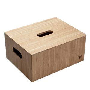 mobilevision bamboo storage box plus lid combo, 9”x 12”x 6”, durable bin w/handles, for clothes, shoes, arts & crafts, closet & office shelf