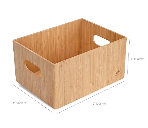 MobileVision Bamboo Storage Box PLUS LID COMBO, 9”x 12”x 6”, Durable Bin w/Handles, For Clothes, Shoes, Arts & Crafts, Closet & Office Shelf