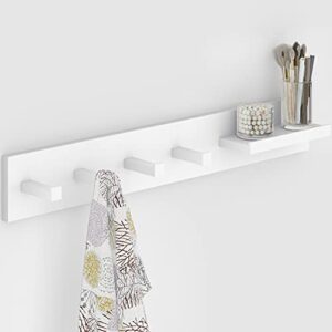 ballucci 4-peg wood wall storage floating shelf and coat rack, modern hat rack with 4 hooks, wall organizer and key holder – white