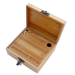 fbajojo bamboo multi-purpose storage box with tray, glass accessory storage box (bamboo color)