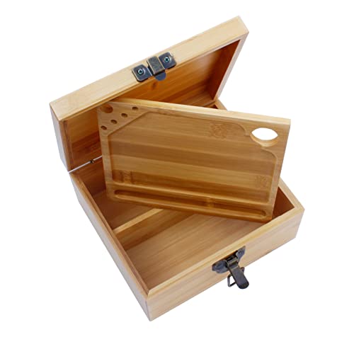 FBAJOJO Bamboo Multi-purpose Storage Box With Tray, Glass Accessory Storage Box (Bamboo Color)