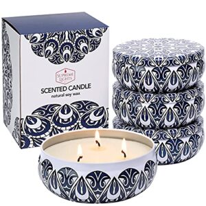 citronella candles outdoor & indoor, 4 x 12oz scented candles large, soy wax 3 wick tin gift set for garden camping patio
