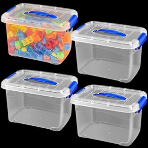 hakzeon 4 pack 6 quart plastic storage bins with lids and handles, plastic storage boxes with lids, small latch boxes for storing snacks, towels, toys, beverages, crafts, cosmetics