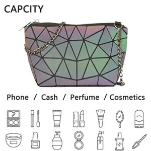 JOBEDE Holographic Laser Shoulder Bag, Geometric Hard Lattice Purses Handbags Reflective Envelope Handbag Luminous Purses Crossbody Bag Tote for Women