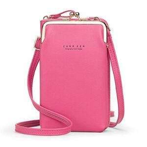 womens crossbody bag cellphone shoulder purse wallet clutch handbag travel leather phone case pocket holster messenger pouch for iphone 11 pro 8 plus xs max x xr 7/6 plus samsung s10+ (hot pink)