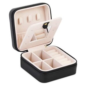 A&A Jewelry Organizer Travel Box - Portable Mirror Jewelry Storage Case Black