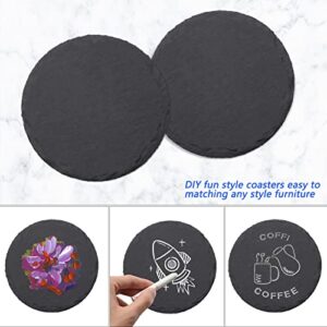 12 Pack Slate Coasters with Holder, VIBRATITE 4 Inch Black Stone Coasters Bulk with Anti-Scratch Bottom for Drink Bar Kitchen Home Decor, Round