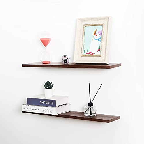 YINKSONG Floating Shelves for Wall Mounted Set of 2（23.6”）,Wall Decorative Shelf,Modern Storage Display Wall Shelves for Living Room Kitchen Bathroom(Walnut)