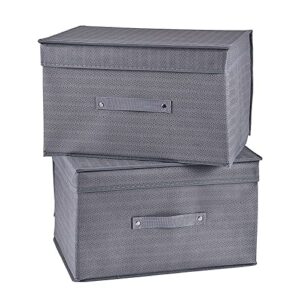 beborin foldable storage bins|2 pack storage boxes with lids and handles storage baskets in cotton and linen storage organizers for toys, shelves, clothes, papers and books etc. (grey-twill)