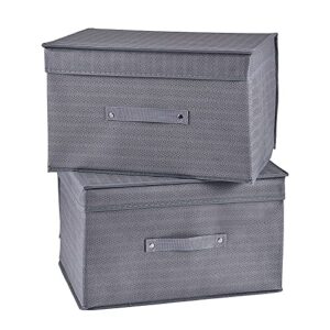 BEBORIN Foldable Storage Bins|2 Pack Storage Boxes with Lids and Handles Storage Baskets in Cotton and Linen Storage Organizers for Toys, Shelves, Clothes, Papers and Books etc. (Grey-twill)