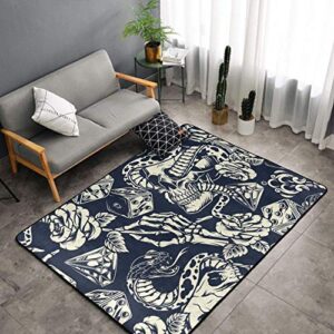 sweet tang area old school tattoo rose skull snake dice rug soft anti-skid floor carpet bedroom rug flannel carpet non-slip home decor durable bedside rug premium play mat, 60×39