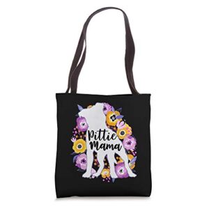 pitbull mama purple flowers pittie mom cute pit bull lover tote bag