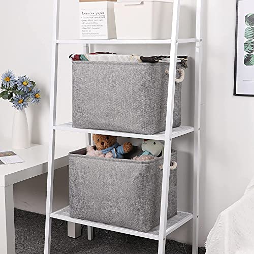 Bidtakay Baskets Set Fabric Storage Bins-Grey Bundled Baskets of 2 Large Baskets 16" X 11.8" X 11.8" + 3 Medium Baskets 15" X 11" X 9.5" for Closet, Shelves