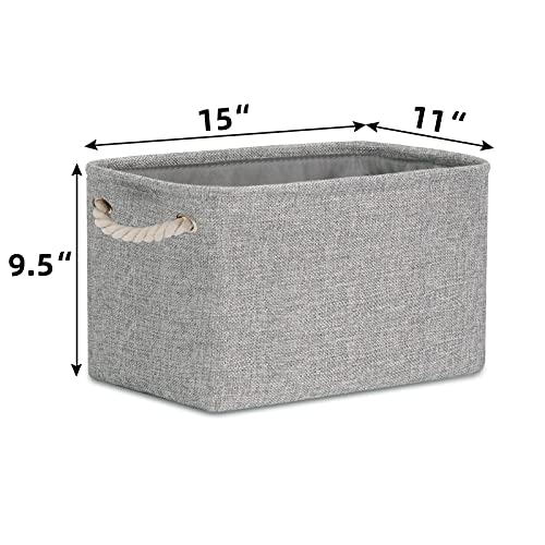 Bidtakay Baskets Set Fabric Storage Bins-Grey Bundled Baskets of 2 Large Baskets 16" X 11.8" X 11.8" + 3 Medium Baskets 15" X 11" X 9.5" for Closet, Shelves