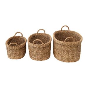 Creative Co-Op Oval Hand-Woven Seagrass Handles, Set of 3 Baskets, Natural