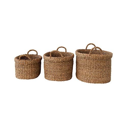 Creative Co-Op Oval Hand-Woven Seagrass Handles, Set of 3 Baskets, Natural