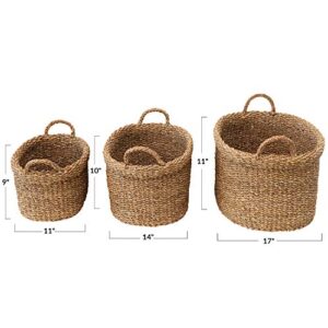 Creative Co-Op Oval Hand-Woven Seagrass Handles, Set of 3 Baskets, Natural