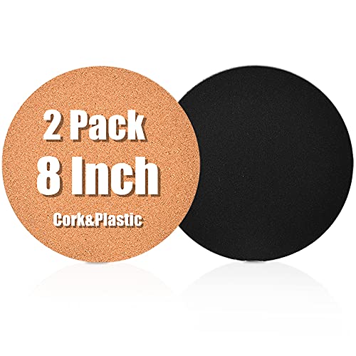 8" Cork Coasters, Round Cork & Plastic Plant Saucers for Gardening, Cork trivets for hot pots and Pans, Absorbent Cork mat for Wine, Coffee & Drinks, Cork Board for DIY Craft Supplies (Set of 2)