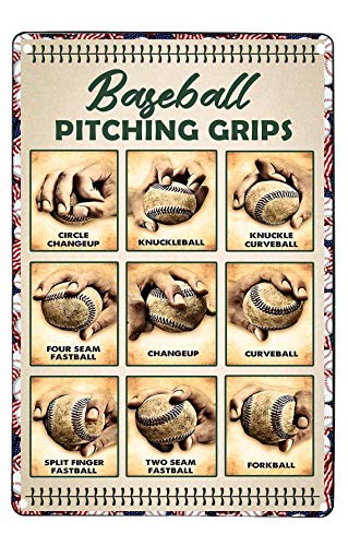 Baseball Pitching Grips Retro Metal Sign Tin Sign Retro Art Print Poster Decoration Bar Cafe Club Wall Plaque 8x12 Inches